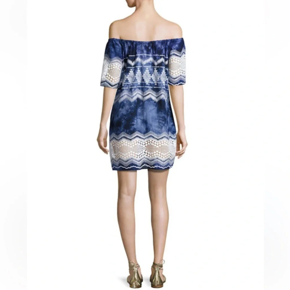 La Blanca Other - La Blanca Designer Tie-Dye Lace-Trim Off-the-Shoulder Mini Dress - Blue, Small